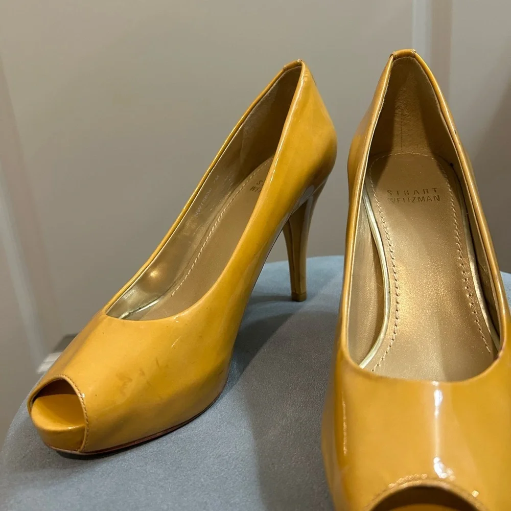 Stuart Weitzman Patent Leather Peep-Toe Heels